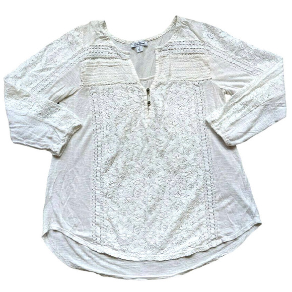 Lucky Brand Tops - Lucky Brand Small Lace Henley S Boho Peasant Top